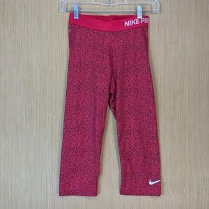 Nike Pro Dri-FIT Red Black Print Crop Leggings Capri Womens Small Running Gym